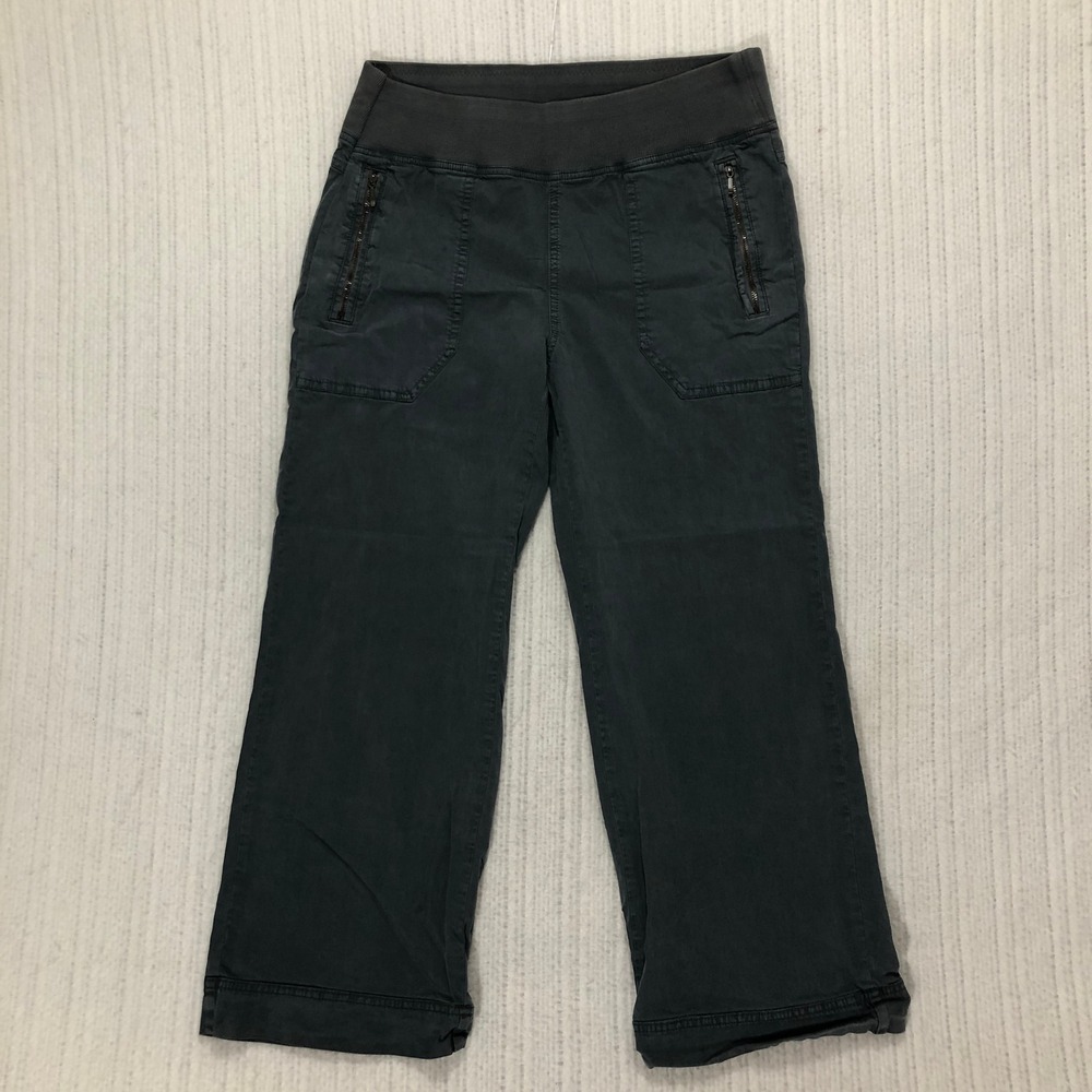 Orvis Gray Wide Leg Cropped Pants Womens Size 12 Pull On Utility Pockets